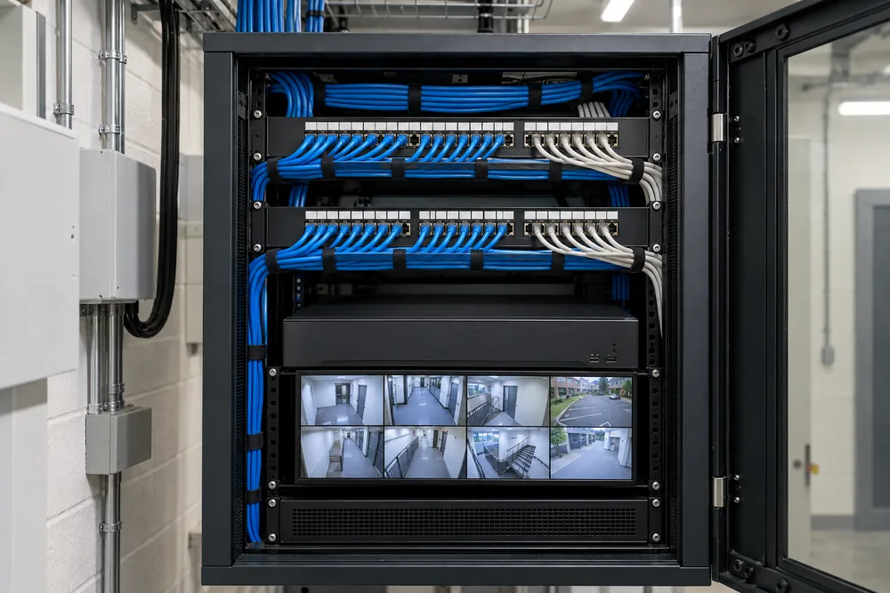 Network recording and security equipment in a tidy cabinet